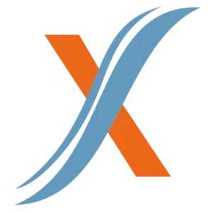 X logo blexan naranja y azul